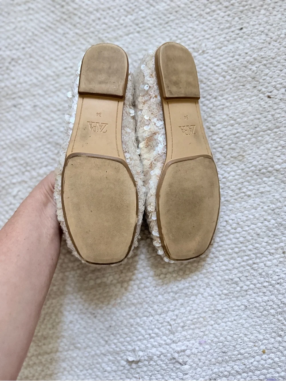 Zara Girls Sequin Ballet Flats in Champagne